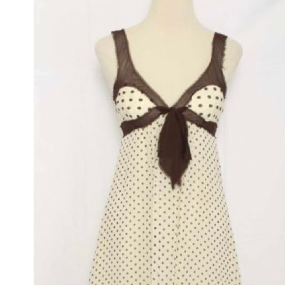 BCBG Maxazria silk- cream, brn polka dots, lace
